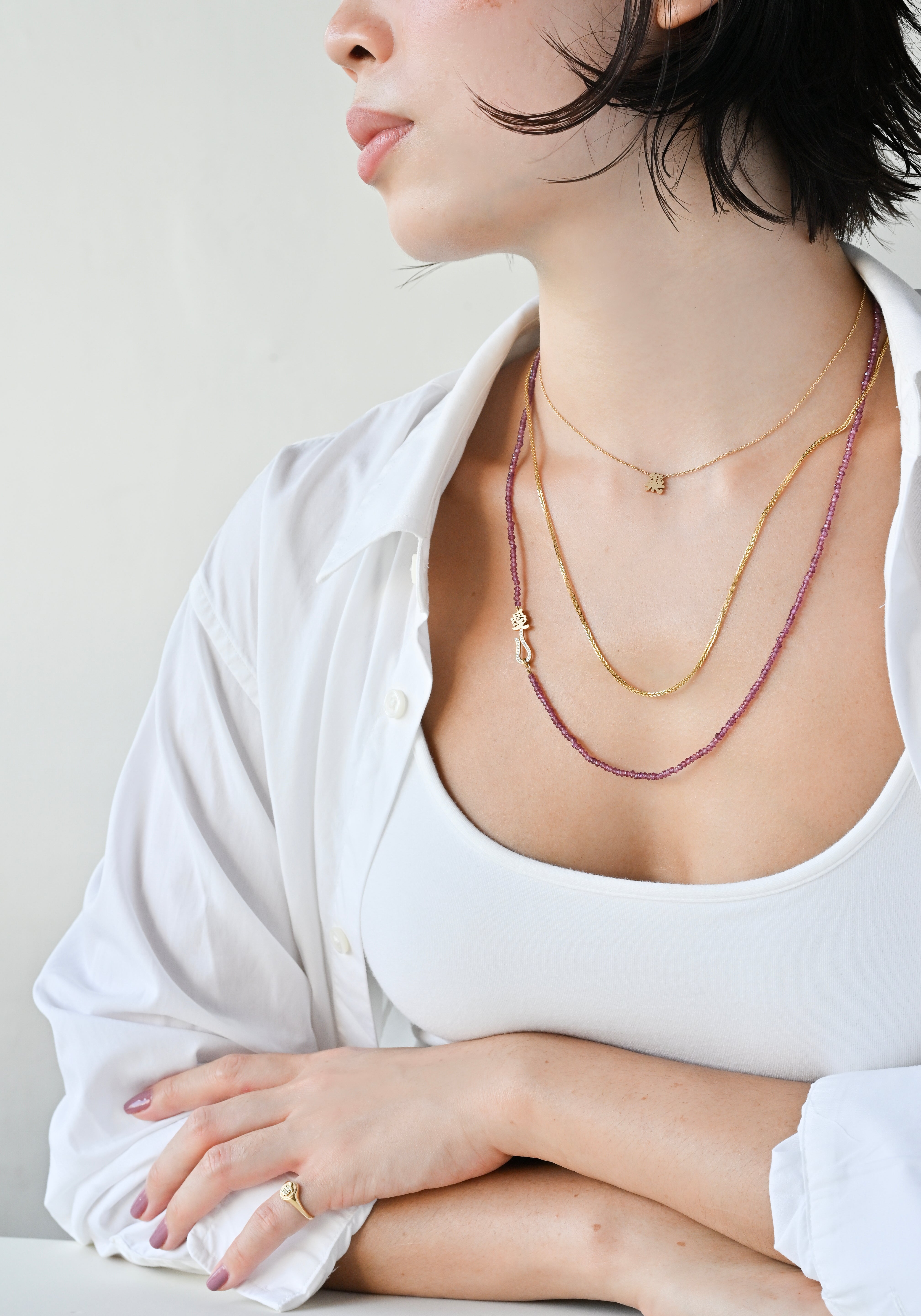 Love 愛 Hooked Garnet Beaded Necklace